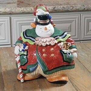 Fitz & Floyd Vintage Snow Guys Cookie Jar Large 12"Hx10"W in Original Box Mint